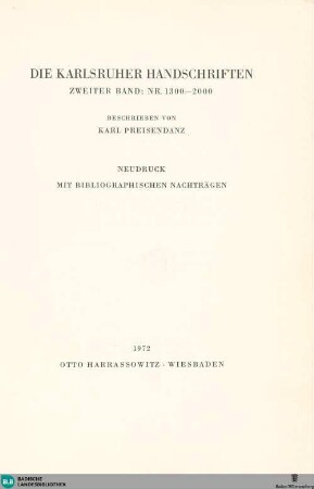 8 : Die Karlsruher Handschriften ; 2: Nr. 1300 - 2000