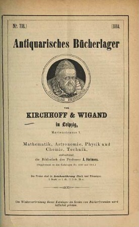 Antiquarisches Bücherlager von Kirchhoff & Wigand in Leipzig. 708. 1884