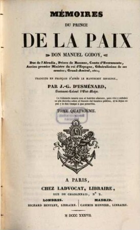Mémoires du Prince de la Paix Don Manuel Godoy, 4
