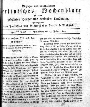 290stes Stueck, Sonnabend, den 23.Julius 1814