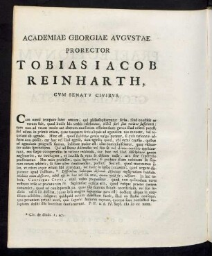 Academiae Georgiae Augustae Prorector Tobias Jacob Reinharth Cum Senatu Civibus