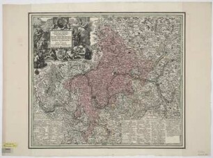 Karte des Hochstifts Würzburg, 1:360 000, Kupferstich, 1741 : Nova et accuratior repraesentatio geographica Sacr. Rom. Imperii Episcopatus Würceburgensis, Franciae Orientalis Ducatus cum omnibus suis praefecturis, et ditionibus eo pertinentibus etc. / Studiô et impensis Matthaei Seutteri. - [Ca. 1:360 000] Augustae Vind[elicorum] , 1741. - 1 Kt. : Kupferst. ; 54 x 47 cm ; Maßstab in graph. Form (Milliaria Germanica communia). - Nullmeridian: SÆo Miguel. - Mit 1 Verz. d. Würzburger Bischöfe u. ostfränk. Herrscher bis zum Jahre 1729