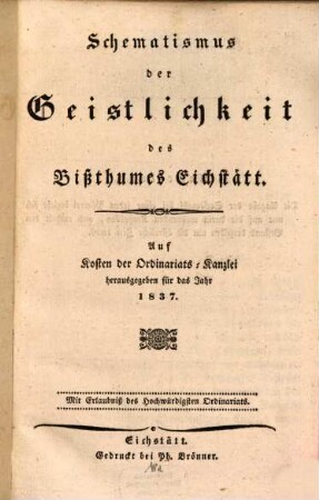 Schematismus der Diözese Eichstätt. 1837