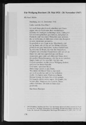 Für Wolfgang Borchert (20. Mai 1921 - 20. November 1947)