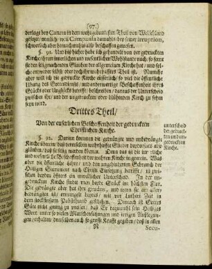 Dritter Theil/ Von der euserlichen Beschaffenheit der gedruckten Christlichen Kirche.