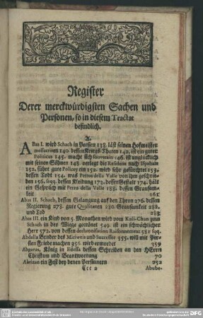 Register Derer merckwürdigsten Sachen und Personen, so in diesem Tractat befindlich