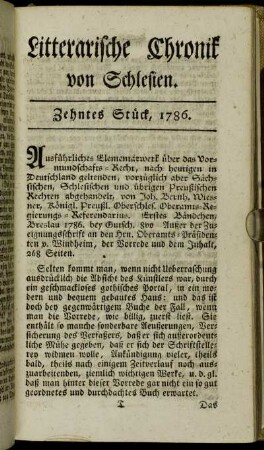 Litterarische Chronik von Schlesien. Zehntes Stück, 1786.
