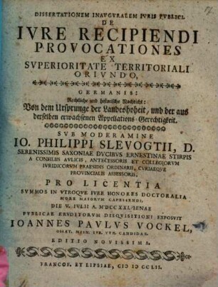 De iure recipiendi provocationes ex superioriate territoriali oriundo