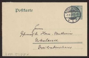 Schreiben an Hermann Muthesius (Postkarte)