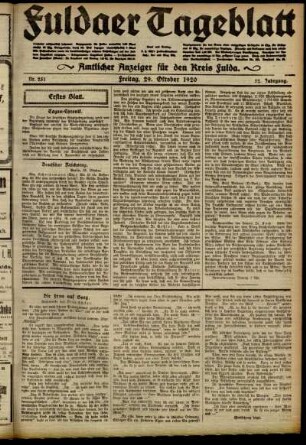 Erste Ausgabe vom Freitag, den 29. Oktober 1920.