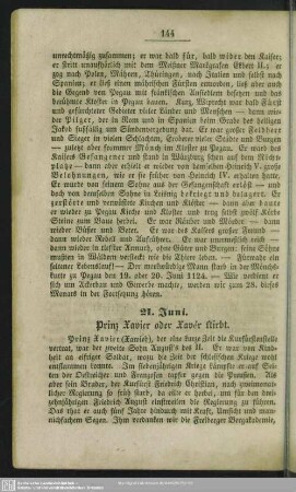 21. Juni. Prinz Xavier oder Xaver stirbt
