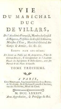 Vie Du Maréchal Duc De Villars, De l'Académie Françoise, .... 3