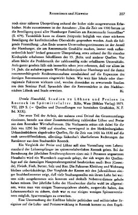 Hauschild, Ursula :: Studien zu Löhnen und Preisen in Rostock im Spätmittelalter, (Quellen und Darstellungen zur hansischen Geschichte, N.F., 19) : Köln u.a., Böhlau, 1973
