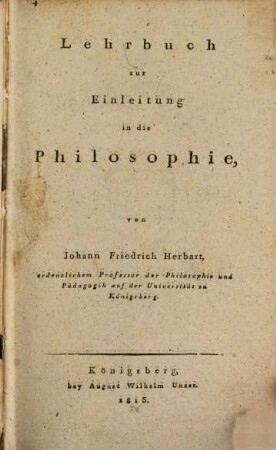 Lehrbuch zur Einleitung in die Philosophie