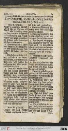 Der Smyrnis. Gemeinde Brieff von dem Marter-Tode des H. Polycarpi