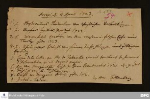 Bescheinigung von Johann Heinrich Callenberg über den Empfang von Büchern und Handschriften.