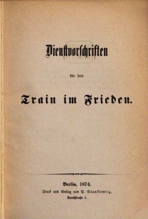 Dienstvorschriften für den Train im Frieden