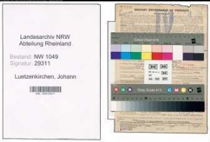 Entnazifizierung Johann Luetzenkirchen , geb. 21.11.1903 (Einzelhaendler)
