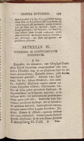 Articulus IV. Digressio in Conciliabulum Ephesinum.