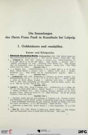 I. Goldmünzen und –medaillen (Nr. 1-402)