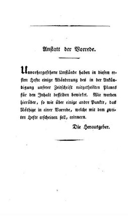 Anstatt der Vorrede