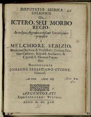 Disputatio Medica Solennis. De Ictero, Seu Morbo Regio