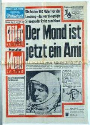 Tageszeitung "Bild" zur Mondlandung von Apollo 11, Schlagzeile: "Der Mond ist jetzt ein Ami"