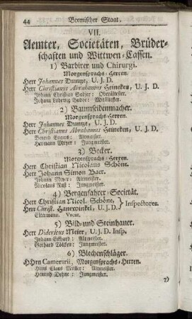 VII. Aemter, Societäten, Brüderschaften und Wittwen-Cassen.