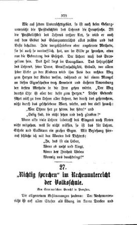 "Richtig sprechen" im Rechenunterricht der Volksschule