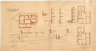 Billing, Hermann; Karlsruhe, Eisenlohrstr. 45; Haus Hornecker (Rothfuss) - Entwässerungsanlage (Grundrisse, Längenprofil, Schnitte)
