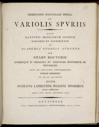 Dissertatio Inauguralis Medica De Variolis Spuriis