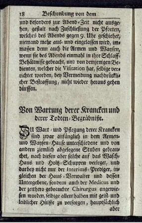 Von Wartung derer Krancken und derer Todten-Begräbniße.