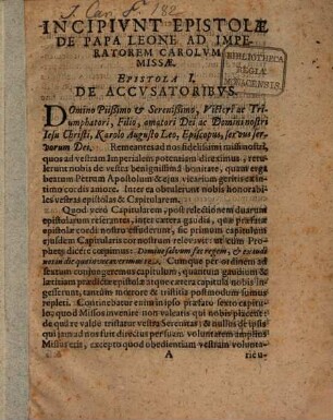 Leonis III Papae Epistolae ad Carolum Magnum Imperatorem