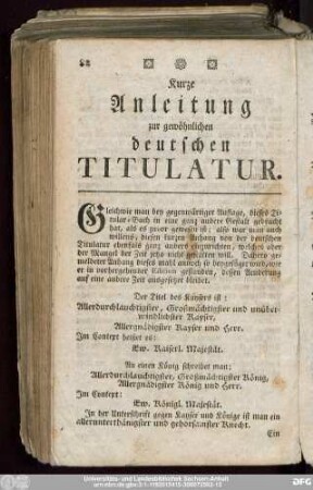 Kurze Anleitung zur gewöhnlichen deutschen Titulatur.