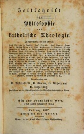 Zeitschrift für Philosophie und katholische Theologie. 21/22, 21/22. 1837