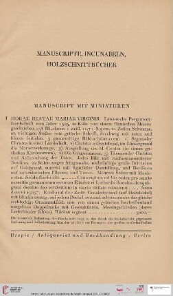 Manuscripte, Incunabeln, Holzschnittbücher (Nr. 1 - 30)