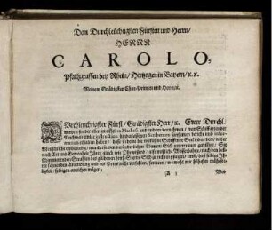 Dem Durchleuchtigsten Fürsten und Herrrn CAROLO