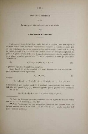 Soluzione analitica delle equazioni biquadratiche complete.