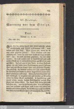 XV. Predigt. Warnung vor dem Stolze.