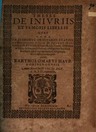Theses de iniuriis et famosis libellis