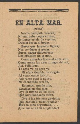 En Alta Mar. : (Wals)