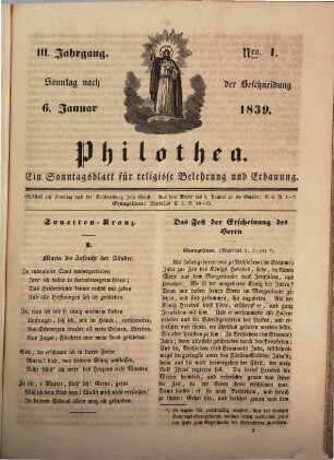 Philothea : Blätter für religiöse Belehrung und Erbauung durch Predigten, geschichtliche Beispiele, Parabeln usw. 3, 3. 1839