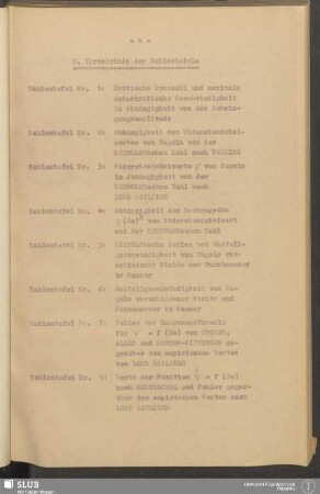 B. Verzeichnis der Zahlentafeln
