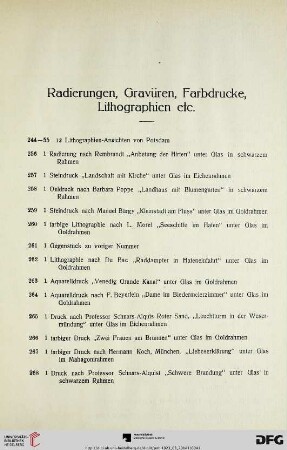Radierungen, Gravüren, Farbdrucke, Lithographien, Miniaturen (Nr. 244-311)