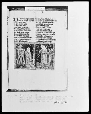 Rudolf von Ems, Weltchronik — Elias beschenkt das Weib, Folio 345recto