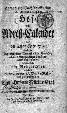 1768: Staatshandbücher für das Herzogtum Sachsen-Gotha