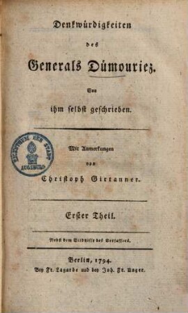 Denkwürdigkeiten des Generals Dümouriez, 1.