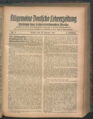 Beiblatt des Lehrerverbandes Berlin. - 2.1921, Nr. 8