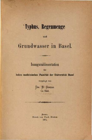 Typhus, Regenmenge und Grundwasser in Basel