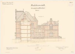 Kadettenanstalt der Garnison, Naumburg/Saale: Mittelbau: Aufriss Westansicht 1:100